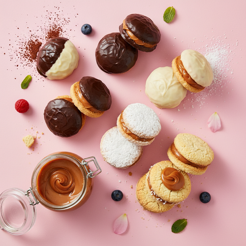 Alfajores premium - flat lay colorido 4 sabores